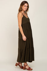 Olive Tiered Sleeveless Maxi Dress