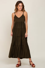 Olive Tiered Sleeveless Maxi Dress