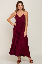 Burgundy Tiered Sleeveless Maxi Dress