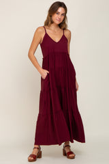 Burgundy Tiered Sleeveless Maxi Dress