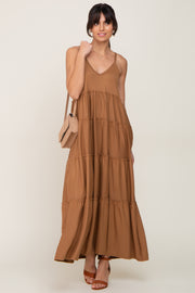 Camel Tiered Sleeveless Maxi Dress