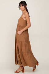 Camel Tiered Sleeveless Maxi Dress