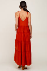 Rust Tiered Sleeveless Maxi Dress