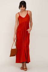 Rust Tiered Sleeveless Maxi Dress