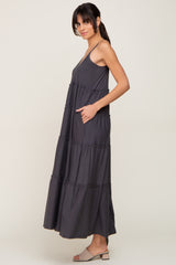 Charcoal Tiered Sleeveless Maxi Dress