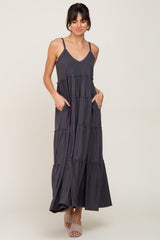 Charcoal Tiered Sleeveless Maxi Dress