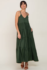 Green Tiered Sleeveless Maxi Dress