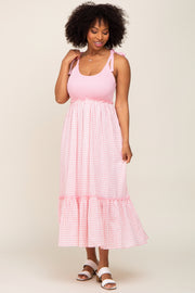 Pink Gingham Colorblock Dress