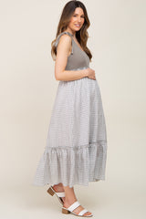 Sage Gingham Colorblock Maternity Dress