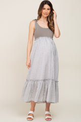 Sage Gingham Colorblock Maternity Dress