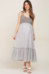 Sage Gingham Colorblock Maternity Dress