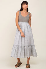 Sage Gingham Colorblock Maternity Dress