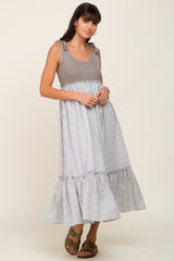 Sage Gingham Colorblock Dress