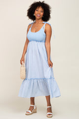 Light Blue Gingham Colorblock Dress