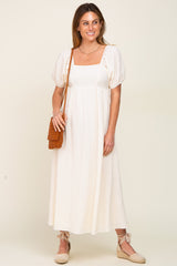 Cream Textured Gingham Square Neck Maternity Maxi Dress