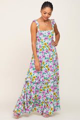 Light Blue Floral Ruffle Tier Maxi Dress