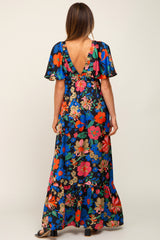 Black Floral Flounce Sleeve Maxi Dress