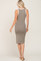 Light Olive Color Block Racerback Fitted Midi Dress