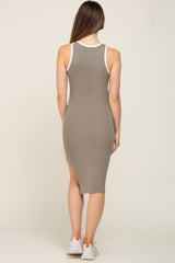 Light Olive Color Block Racerback Fitted Maternity Midi Dress