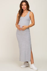 Heather Grey Sleeveless Striped Maternity Maxi Dress