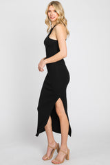 Black One Shoulder Cutout Side Slit Midi Dress