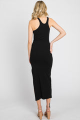 Black One Shoulder Cutout Side Slit Midi Dress