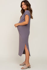 Grey V-Neck Side Slit Maternity Midi Dress