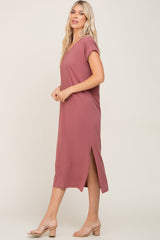 Mauve V-Neck Side Slit Midi Dress