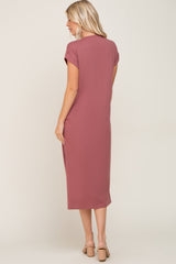 Mauve V-Neck Side Slit Midi Dress