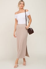 Mocha Ribbed Side Slit Midi Skirt