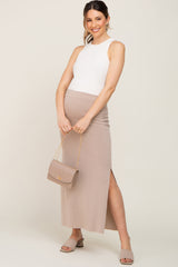 Mocha Ribbed Side Slit Maternity Midi Skirt