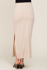 Cream Ribbed Side Slit Maternity Midi Skirt