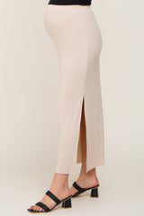 Cream Ribbed Side Slit Maternity Midi Skirt