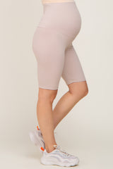 Taupe Wide Band Maternity Biker Shorts