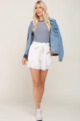 White Front Tie Raw Hem Shorts