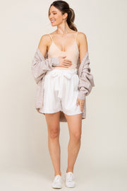 White Front Tie Raw Hem Maternity Shorts