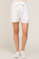 White Front Tie Raw Hem Maternity Shorts