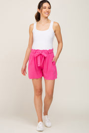 Fuchsia Front Tie Raw Hem Maternity Shorts