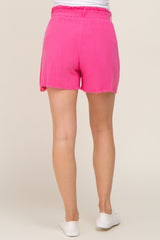 Fuchsia Front Tie Raw Hem Maternity Shorts