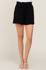 Black Front Tie Raw Hem Shorts