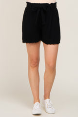 Black Front Tie Raw Hem Maternity Shorts