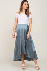 Teal Hi-Lo Satin Maternity Wrap Skirt