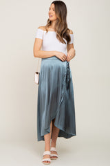 Teal Hi-Lo Satin Maternity Wrap Skirt