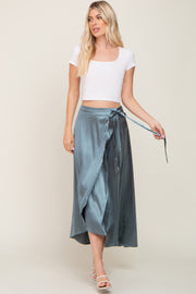 Teal Hi-Lo Satin Wrap Skirt