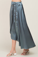 Teal Hi-Lo Satin Wrap Skirt