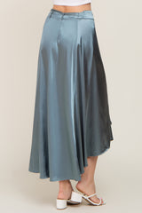 Teal Hi-Lo Satin Wrap Skirt