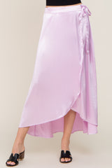 Lavender Hi-Lo Satin Wrap Skirt