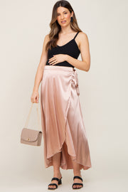 Gold Hi-Lo Satin Maternity Wrap Skirt