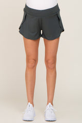 Forest Green Wrap Side Maternity Track Shorts