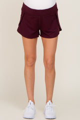 Burgundy Wrap Side Maternity Track Shorts